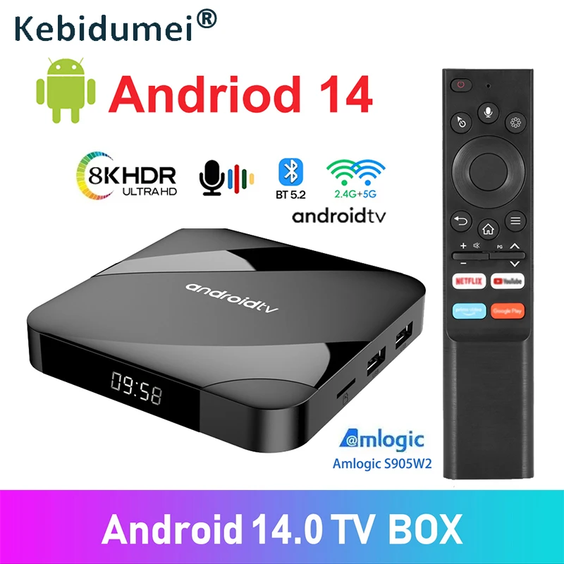 

Android 14 Smart TV Box 8K HD ATV 4GB 64GB AV1 S905W2 Quad Core 2.4G&5G Dual WIFI Voice Remote Media Player Home Set Top Box