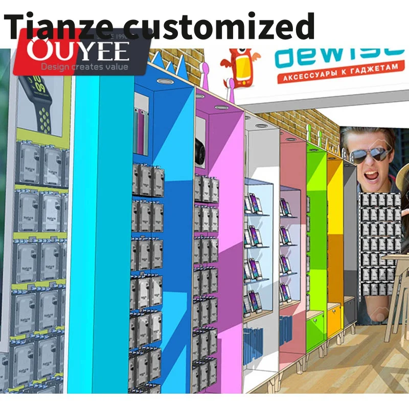 Customized-Mobile Phone Shop Interior Decoration Designs With Phone Accessories Display Showcase Cabinet