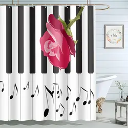 Music Shower Curtain Musical Notes Modern Romantic Art Elegant Polyester Fabric Bathroom Decor Curtains with Hooks
