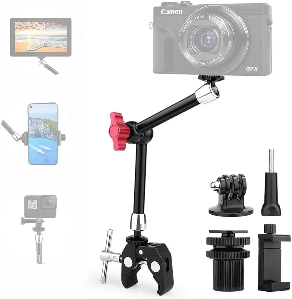 

11" Adjustable Robust Articulating Friction Magic Arm Clamp Holder Mounts Kit for DSLR/Mirrorless/Action Camera/Camcorder/LCD