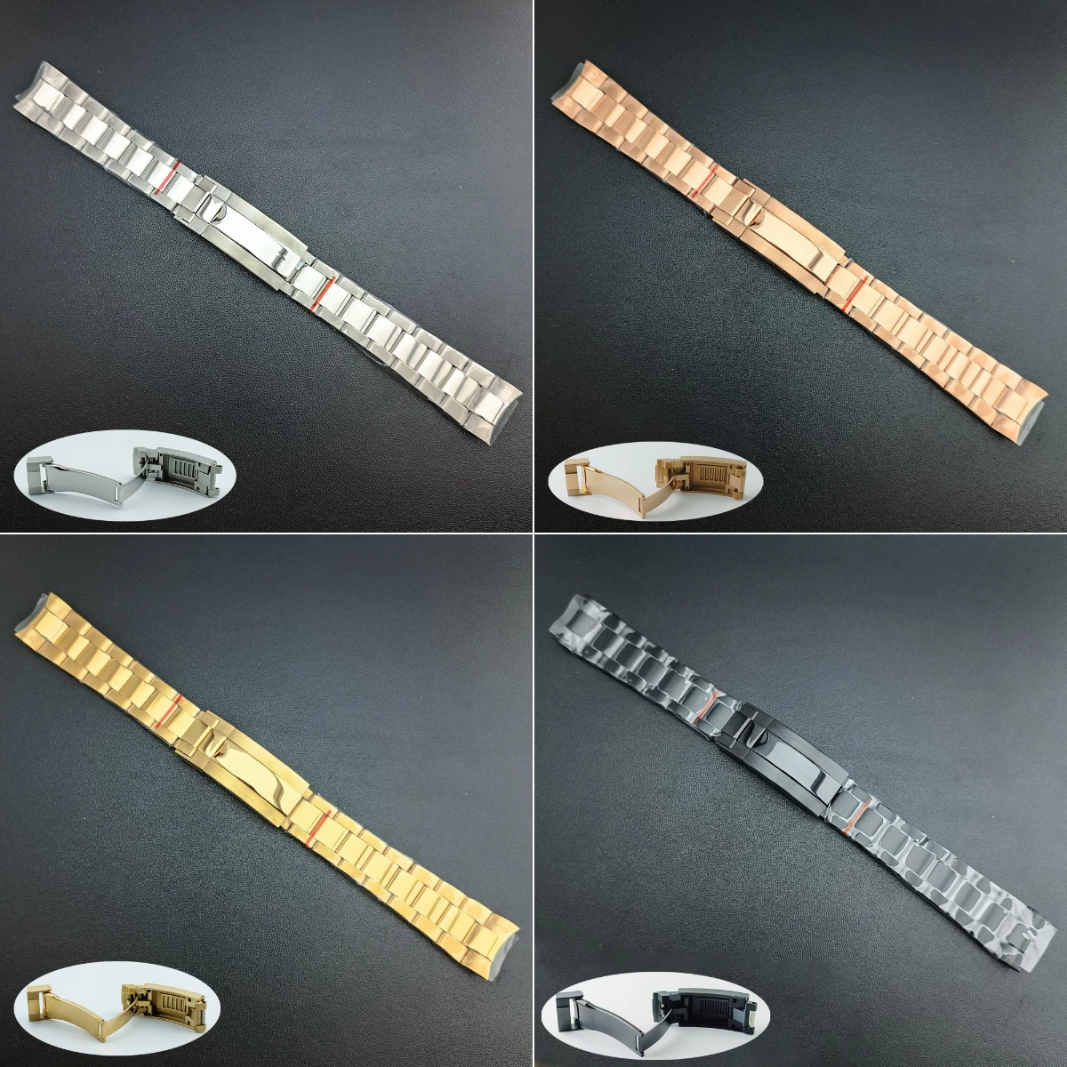 

20mm stainless steel strap silver black gold rose gold Watch Strap Fit NH35 VK63 Case Men's Watch accessories