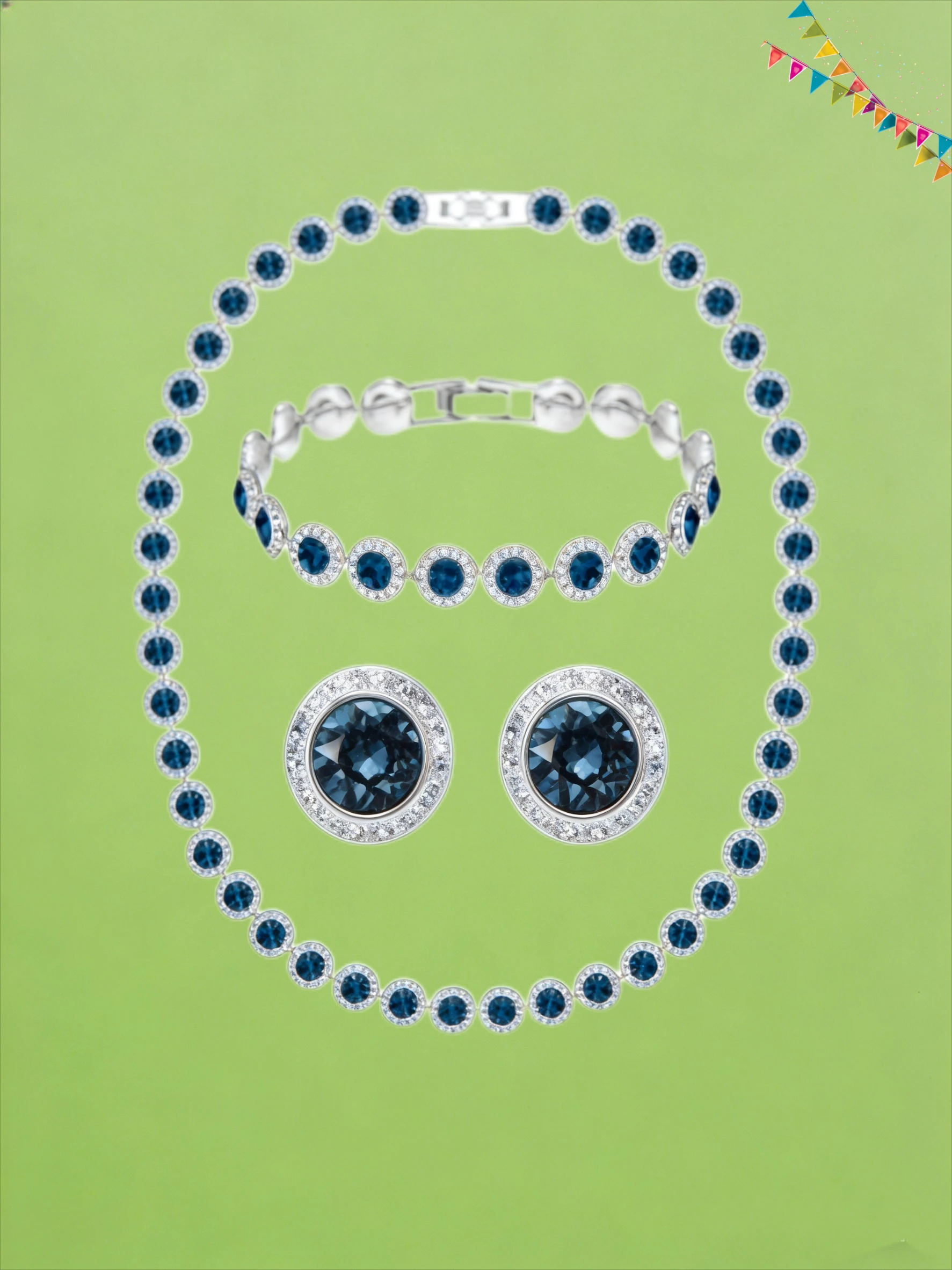 

Новый роскошный комплект ювелирных украшений из 3 предметов с кристаллами London Blue, 2026 года, для женщин — набор из ожерелья, серег и браслета, идеально для вечеринок