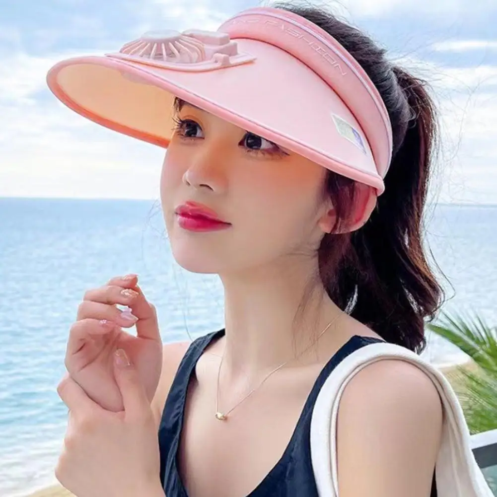 Breathable UV Protection Visor Women Summer Sun Hat Outdoor Adjustable Empty Hat With Rechargeable Fan Cycling Hat Dropship