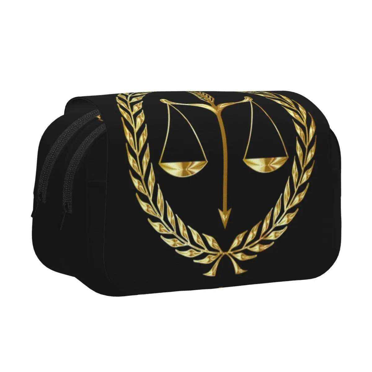 Gold Scales Of Justice Law Logo Pencil Case Pen Holder Hard Shell Leather Large Storage Pen Box Pencil Bag for Students School