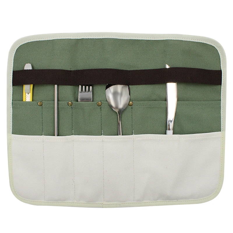 Camping Utensil Bag, Knife Roll Bag for Chefs Canvas Roll Up Culinary Bag Tableware