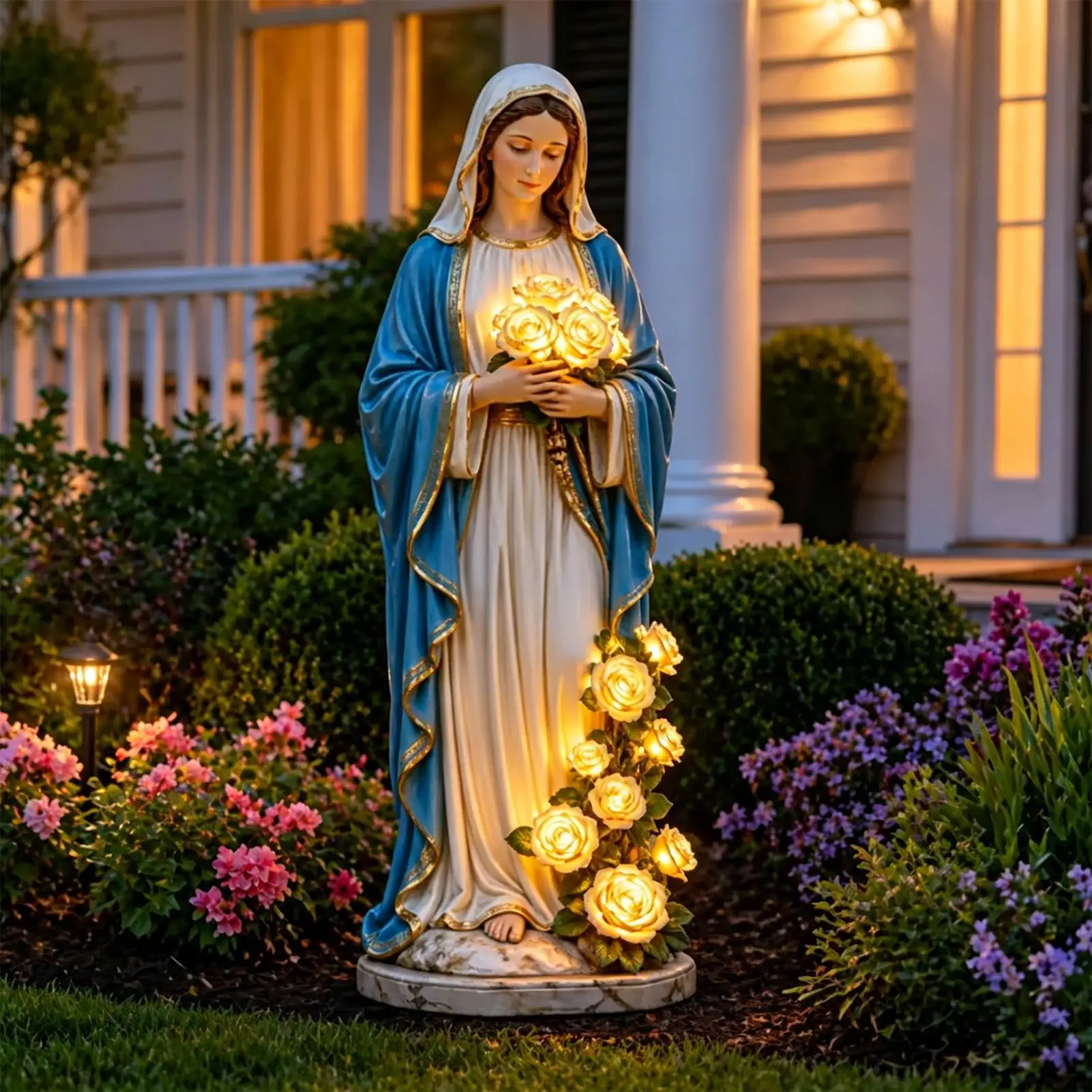 Mary Lady Garden Light Solar Resin Waterproof Decorative Lights Mary Statue Flowers Goddess Statue with LED Luminous Rose view 3