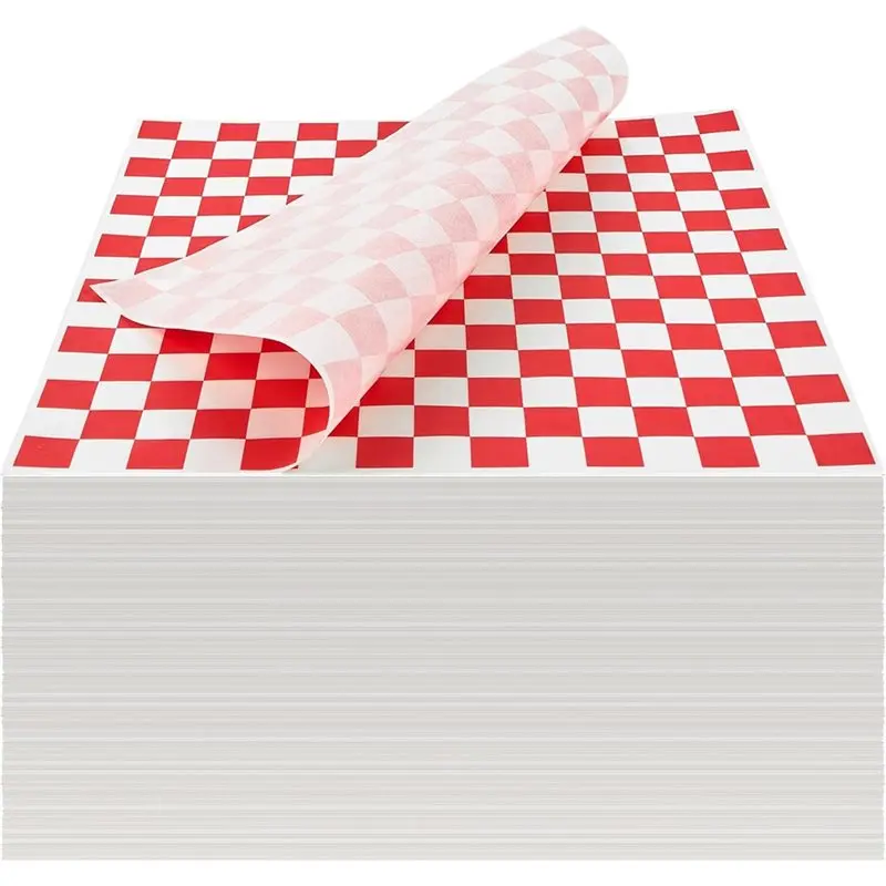 【Big Deal】Inch Red And White Checkered For Plastic Food Basket Wrapping Paper- 500 Sheets, 12 By 12 Inch Sandwich Liners