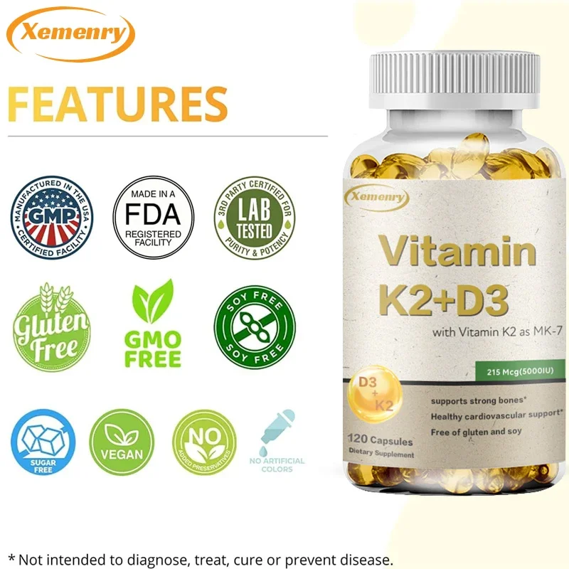 

Vitamin K2 + D3 Supplement - Contains Vitamin K2 as MK-7, 215 Mcg (5000IU)