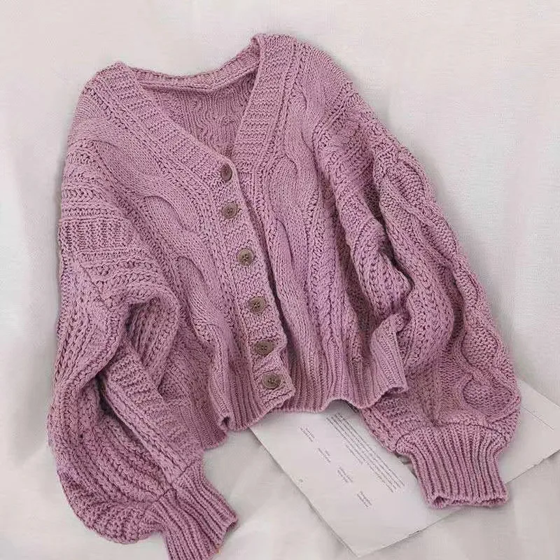 Autumn and Winter New Style Women Retro Knitting Cardigan Loose Korean Version Fried Dough Twists Sweater Coat