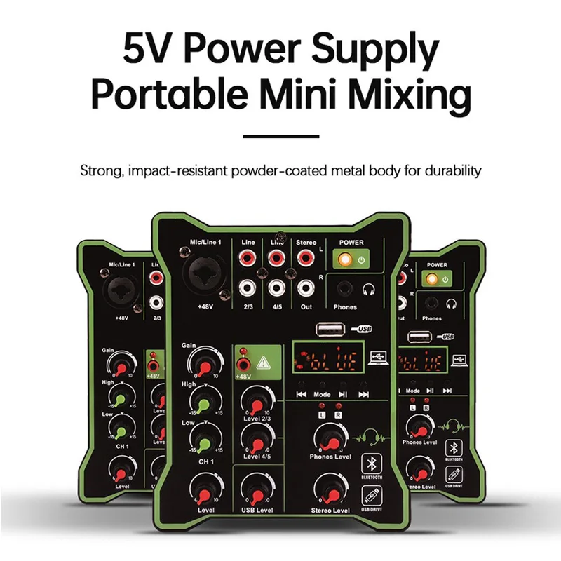 High Quality 5 Channel Sound Mixer Audio Karaoke Usb Recording With Effects Digital Mixing Console Audio Mixer Console