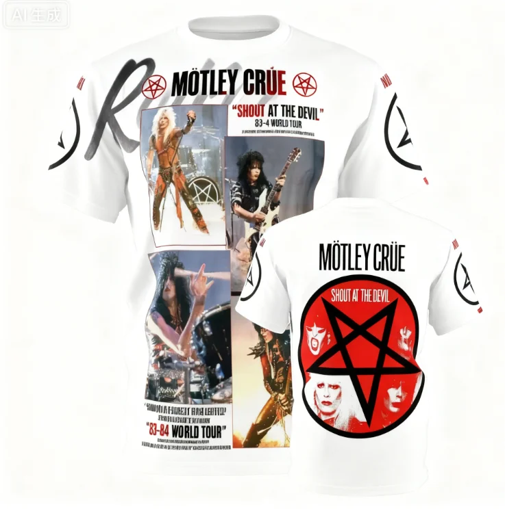 The Representative Band of American Heavy Metal Band Mötley Crüe Enthusiasts New 3D Printed T-shirt for Men Women Loose T-shirt