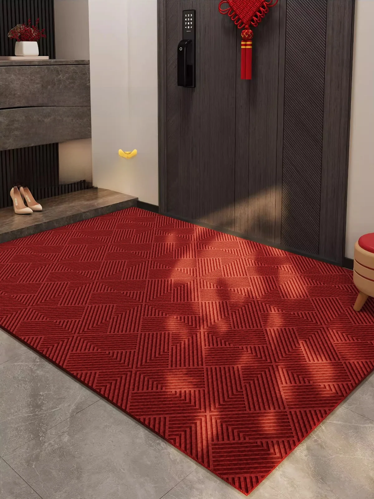 

Новинка 2023 года, красный входной коврик, противоскользящий, грязеотталкивающий, современный китайский домашний дверной коврик, прямоугольный хлопковый льняной коврик...