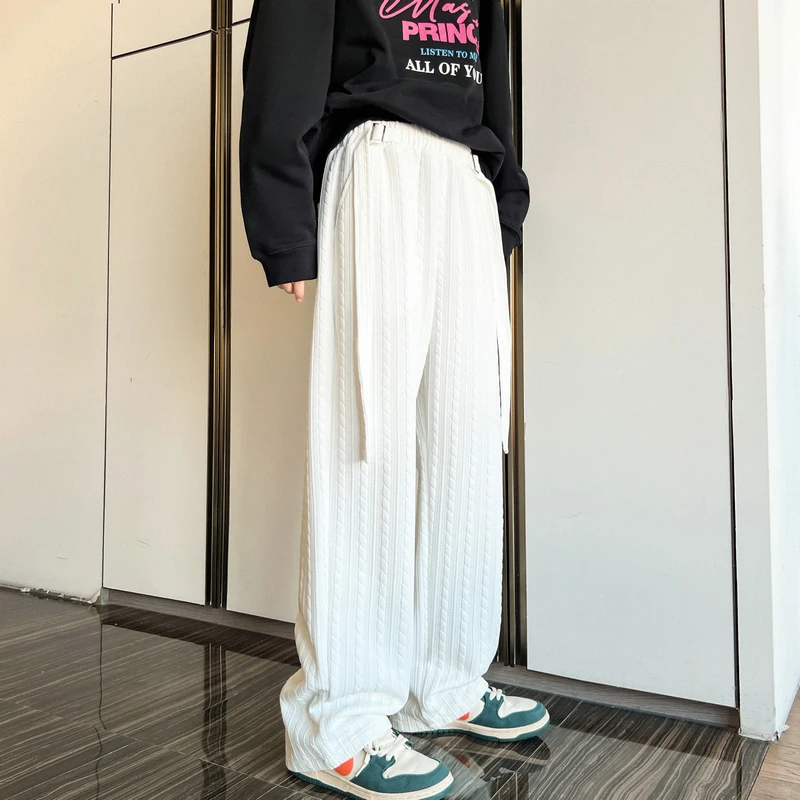 Striped Pants Men Simple Pure Color Spring Autumn Japanese Style Wide Leg Baggy Advanced Aesthetic Youthful Vitality Stylish