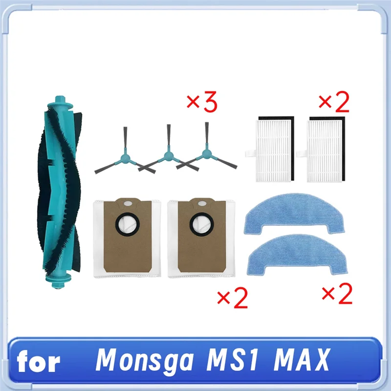 10PCS For MONSGA MS1 MAX Robot Vacuum Accessories Main Brush Dust Bag Side Brush Mop Cloth HEPA Filter