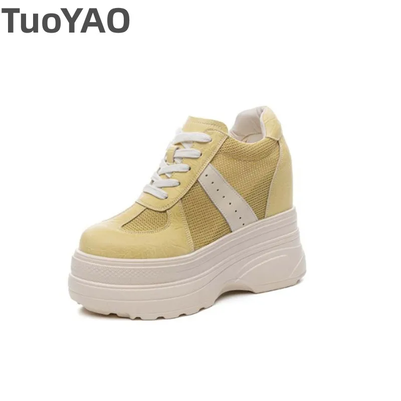 

11 см воздушная сетка из микрофибры, кожаные женские сандалии на танкетке, брендовые женские сандалии на плоской подошве, массивные кроссовки, обувь на полой подошве