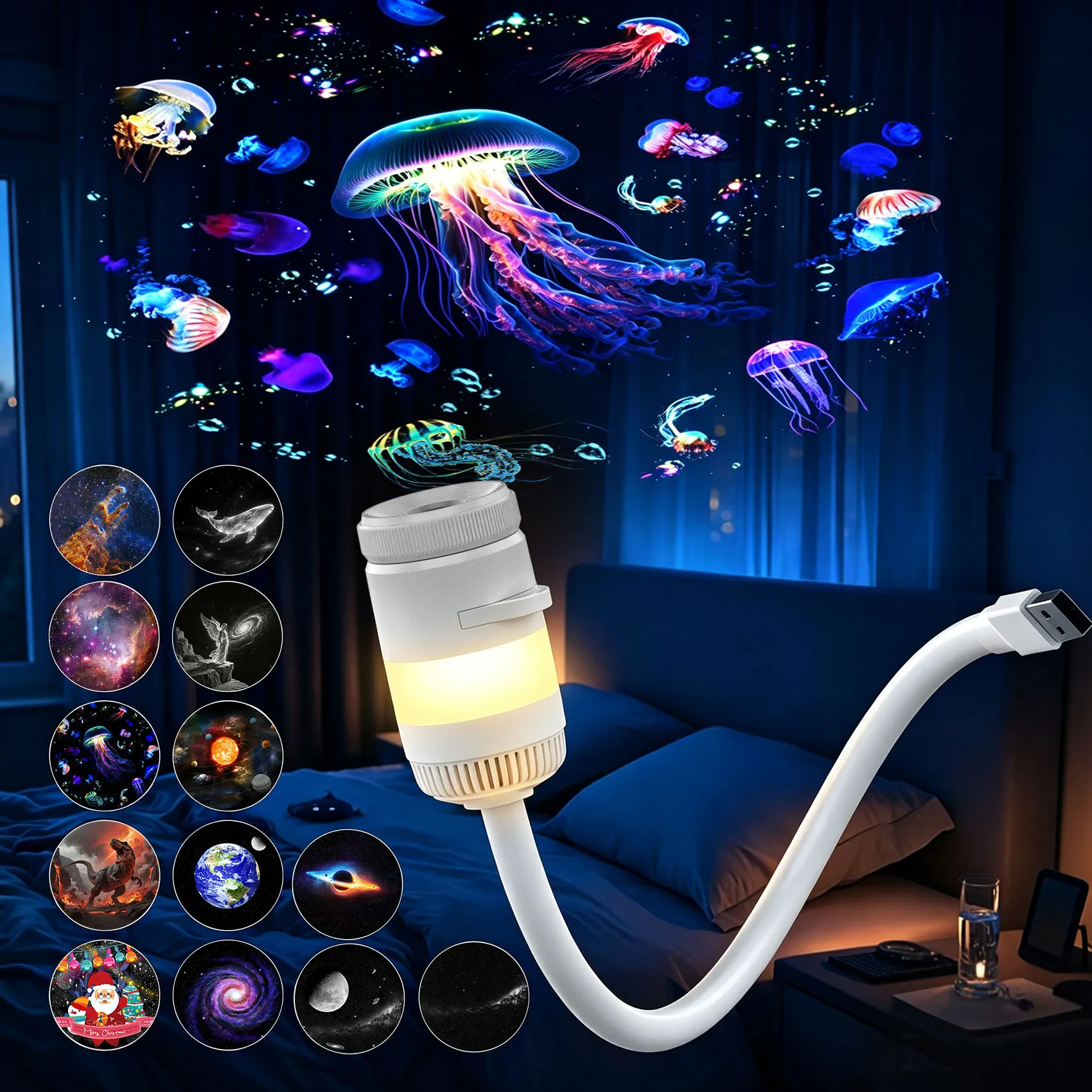 Galaxy Projector Night Light,2-in-1 USB Star Night Light with 13 Projection Films,360° Adjustable,Star Ceiling Projector Lamp for Adults Bedroom Home Ceiling Decor Gift