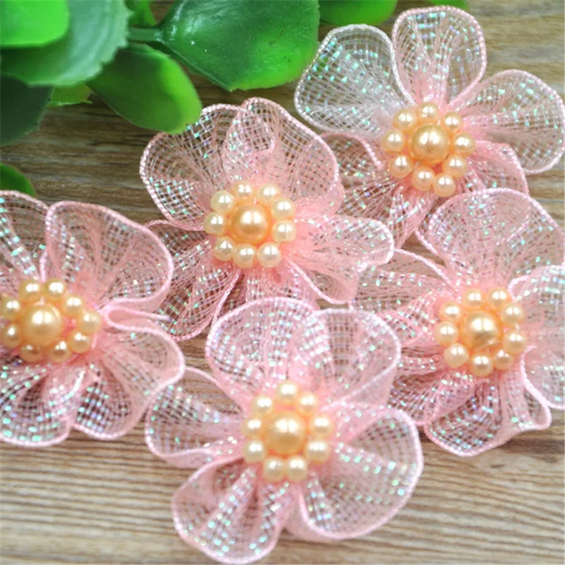 10 pcs Organza Bowknots Headwear Material Rosette DIY Hair-bow Garment Sewing Accessories A011