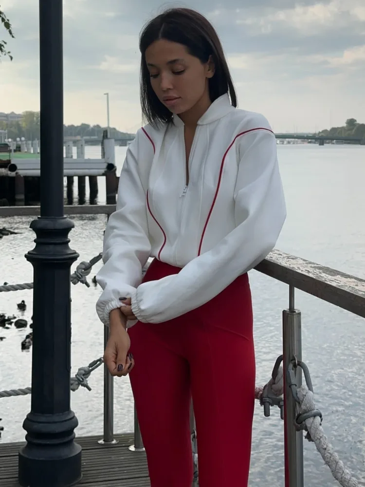 القطب الشمالي القط موضة خريف/شتاء جديد 2025 تمتد ضيق بذلة المرأة سستة طويلة الأكمام بذلة غير رسمية الرياضة في الهواء الطلق السروال القصير