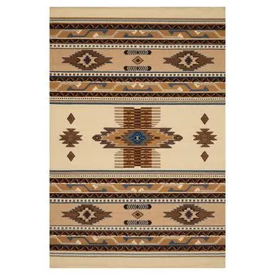 Living Room Rug Southwestern Navajo Aztec Blue Printed Large Rectangular Carpet Non Slip For Coffee Table Sofa Floor Decor