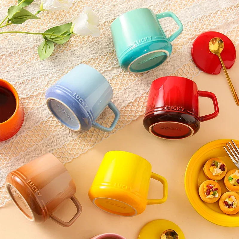 

# Customizable Color Creative 350ml 12oz Lucky Ceramic Milk Coffee Mug With Lid And Spoon #