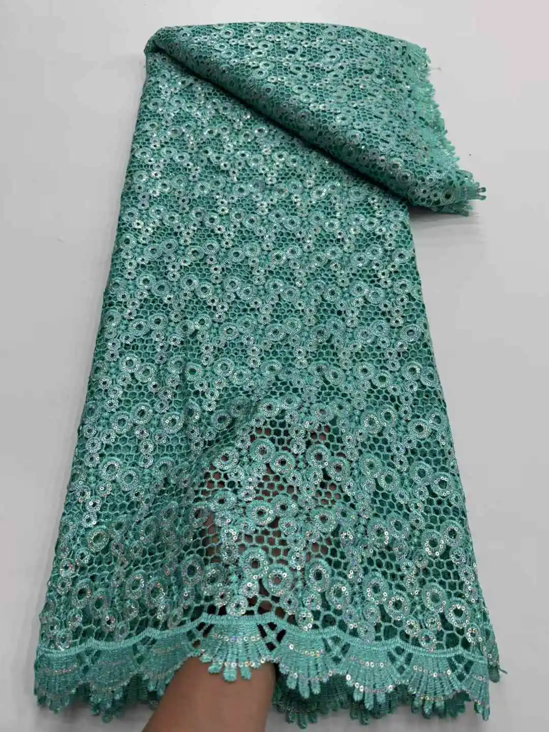 African Luxury Sequins  Mesh Lace Fabrics Nigerian Guipure French Lace Net Lace for Women Evening Dresses Sewing -RFa