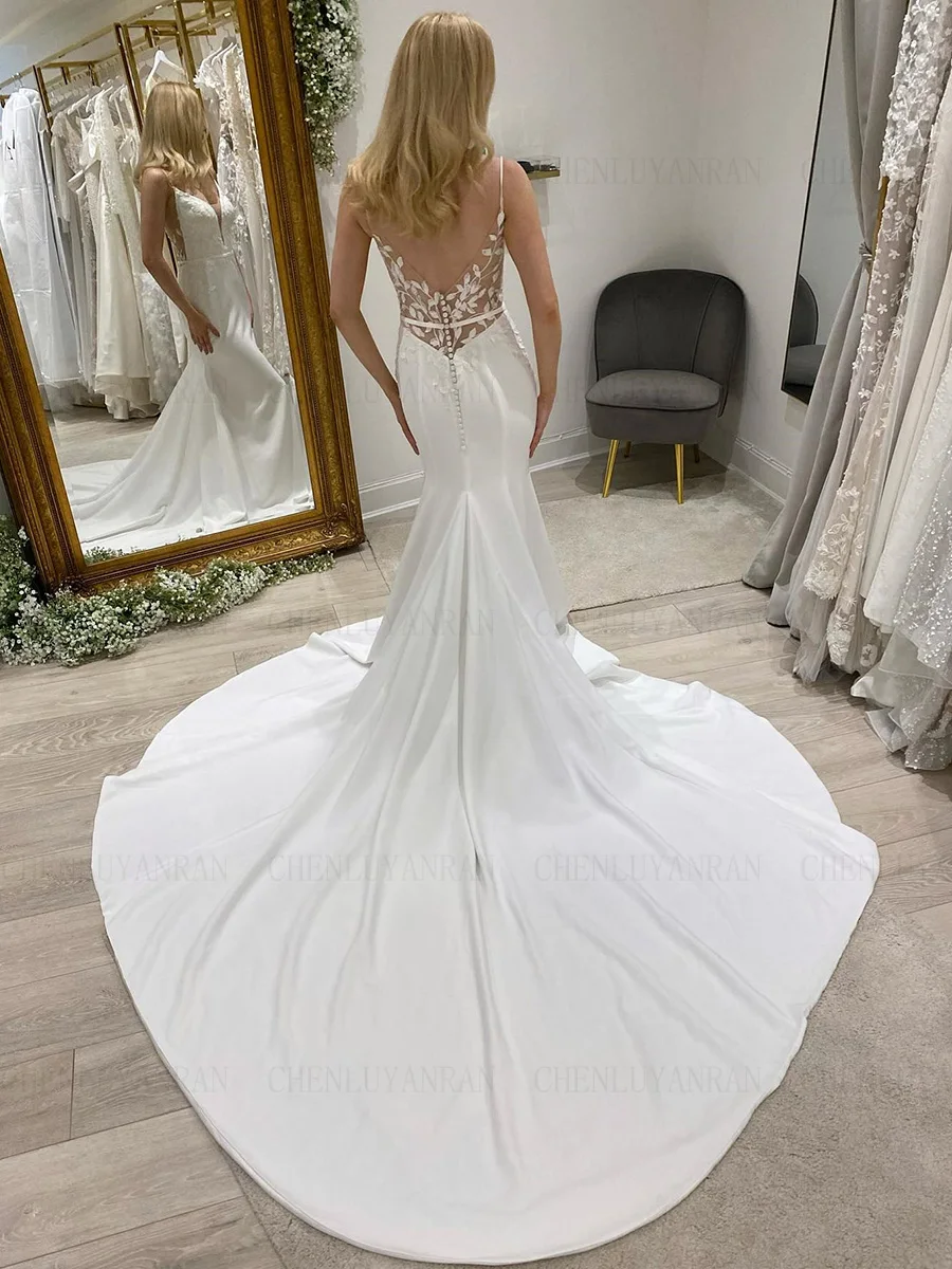 

Mermaid Backless Wedding Dresses Applique Sleeveless Sexy Wedding Bride Dress Sweep Train Dress For Wome 2024 Vestidos De Novia