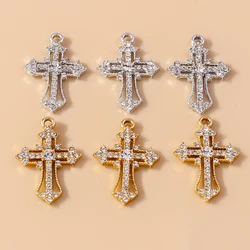 Leslie 10pcs Luxury Gold Silver Color Cross Charms for Jewelry Handmade Crosses Pendant Necklace Keychain Diy Jewelry Findings