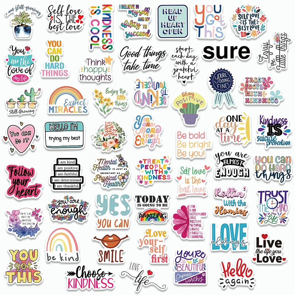 52PCS Inspirational English Stickers For Notebook Scrapbooking Craft Supplies Vintage Motivational Phrases DIY Stickers