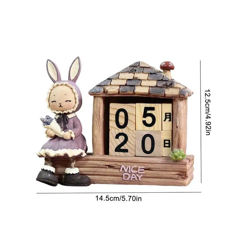 Wooden Calendar Blocks Wood Calendar Table Decor With Simple And Generous Font Rabbit Design For School Kitchen Dining Table