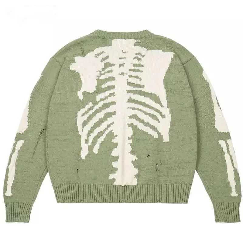 Men Loose Sweaters Black Skeleton Bone Print Pullovers Women Vintage Retro Knitted Sweater Autumn Cotton Pullover Unisex 3XL