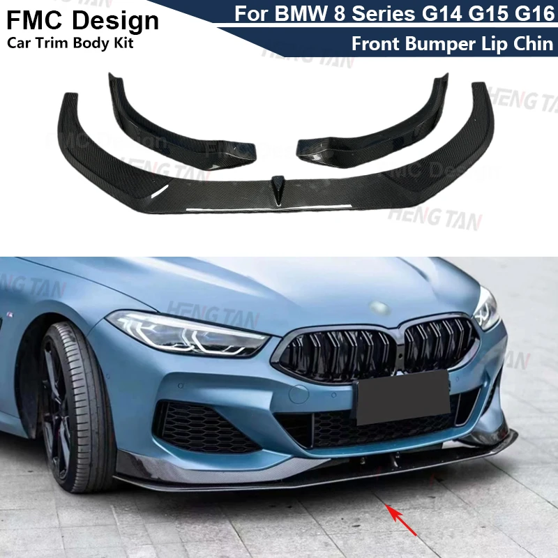 Carbon Fiber For BMW 8 Series G14 G15 G16 M Sport 2019-2022 Car Front Bumper Splitter Front Lip Chin Spoiler Diffuser  Body kit