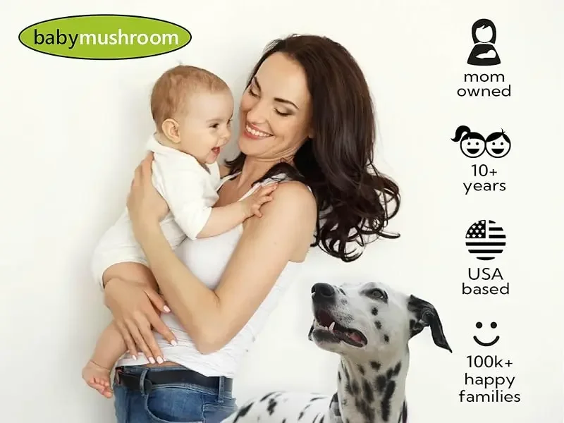 dog mom with baby and puppy baby mushroom logo