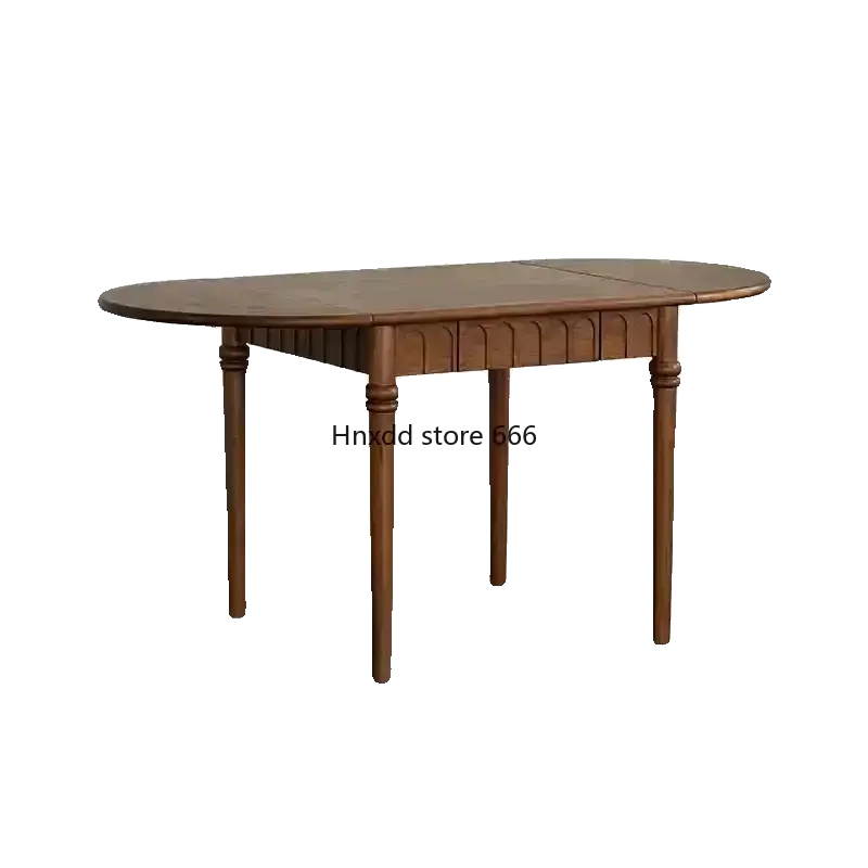 Foldable oval dining table solid wood retro French dining table small apartment