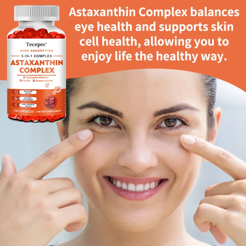 3-in-1 Complex Capsules, with Astaxanthin, Fish Oil, and Antarctic Krill Oil To Support Skin, Joint, and Eye Health