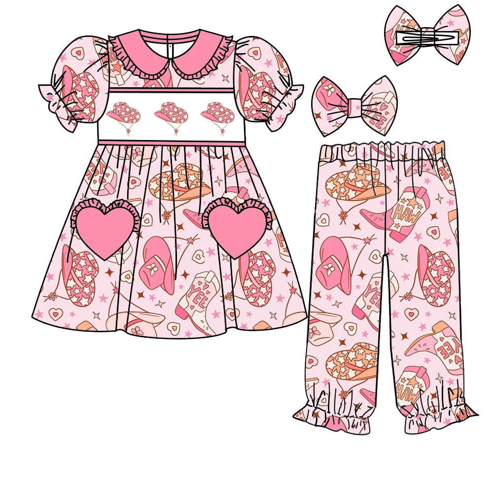 Valentine's Day love hat cartoon printed short-sleeved trousers girl suit shorts bow suit baby nightgown boutique children's set