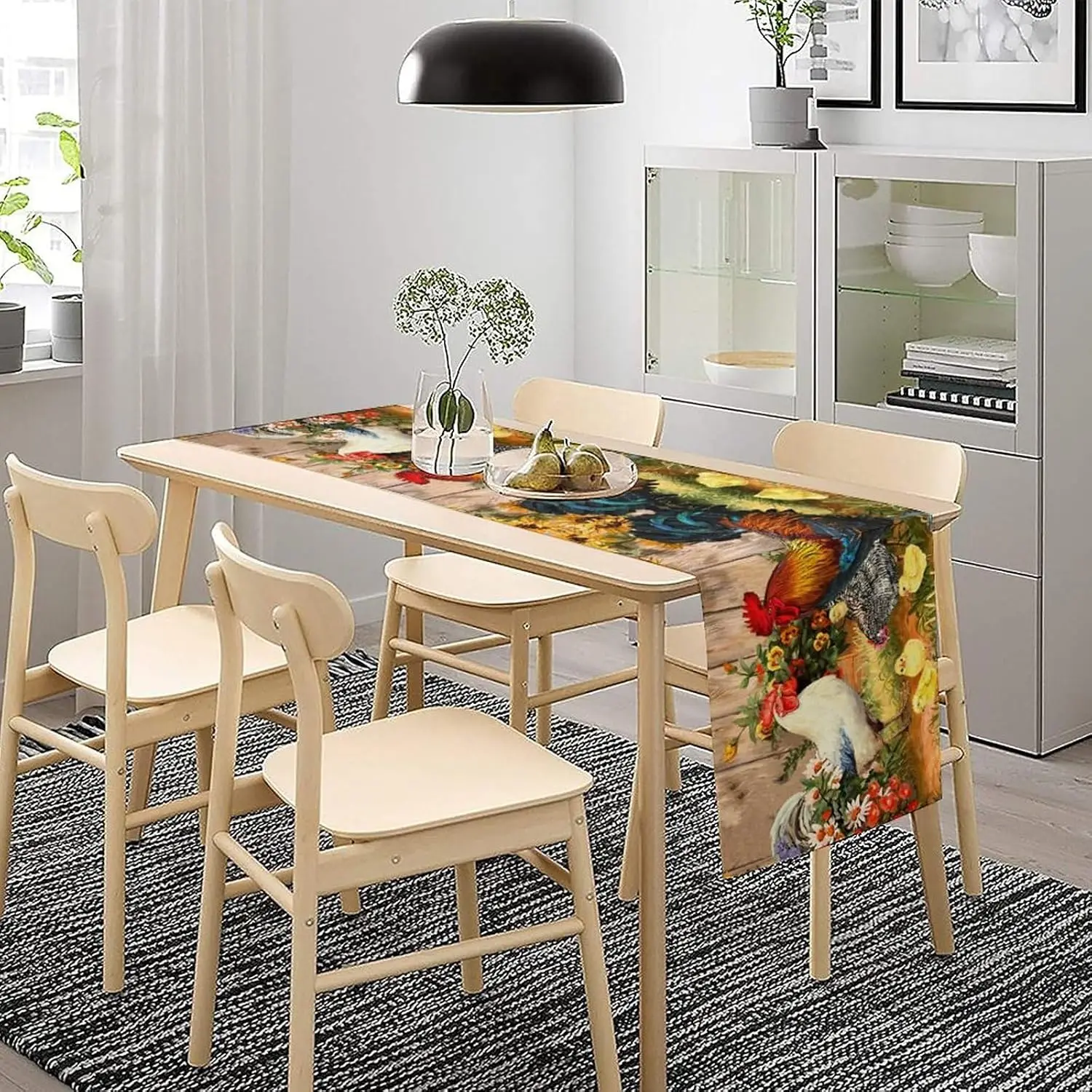 Farm Rooster Linen Table Runner Holiday Party Decor Watercolor Sunflower Chicken Print Table Runners Kitchen Dining Table Decor
