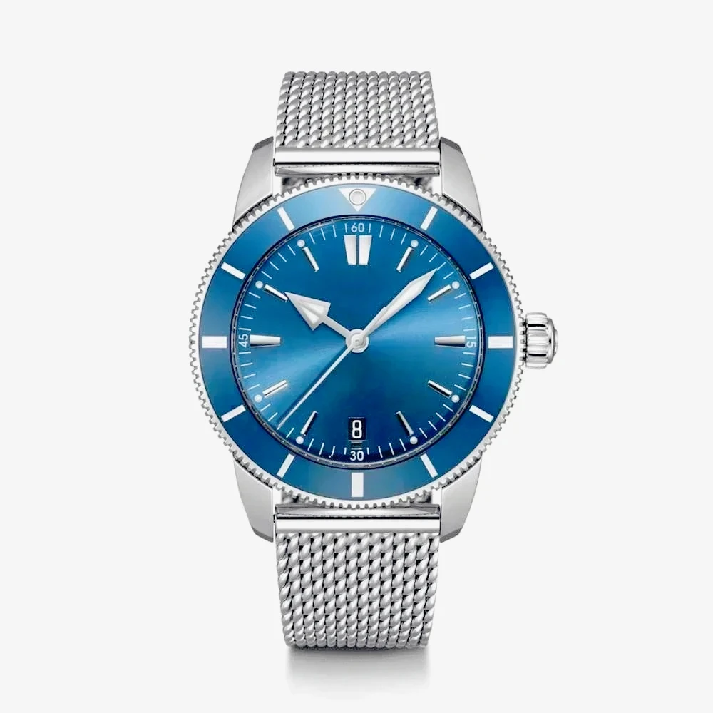 

Sport Style 46mm Men Mechanical Watches 904L Steel Case Rose Gold Accent Black Blue Soft Rubber Band Outdoor Casual Wear