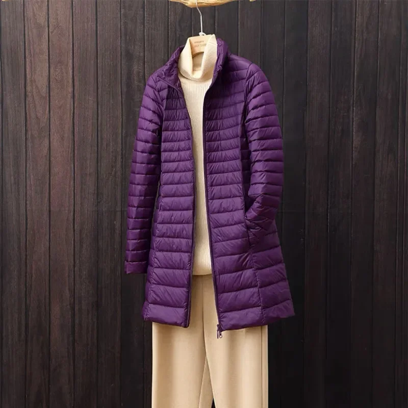 Ladies Long Warm Down Coat With Portable Storage Bag Women Ultra Light Down Jacket Women's Overcoats Hip-Length