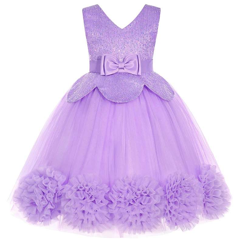 Good Quality Sequin Girls Dress Summer Sleeveless Fashion Floral Puffy Dress Performances Little Princess Dresses For 3-10 Years