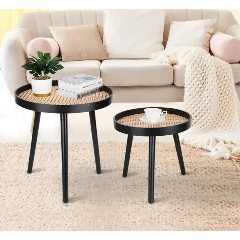 

Rattan Round Side Table, Accent Table, Mid-Century Patio Side Table, End Tables for Living Room Bedroom Office Balcony