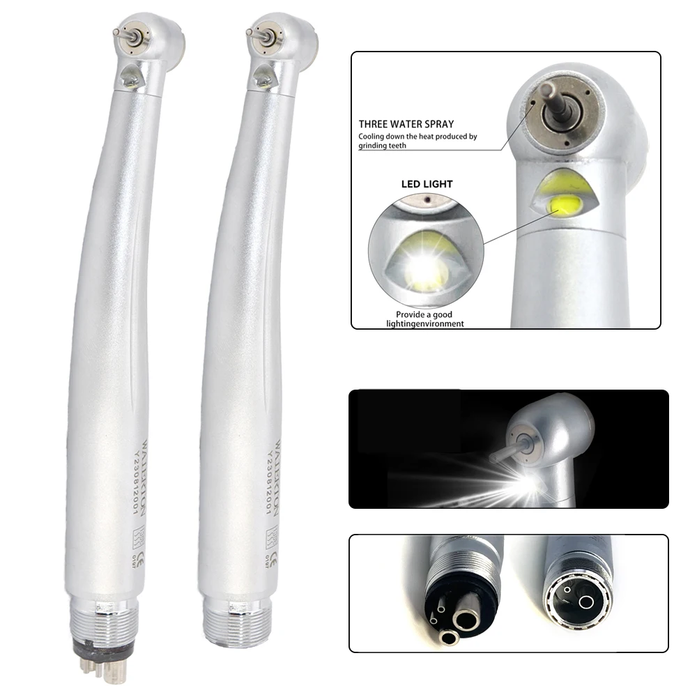 

Dental Triple Water Spray High Speed Handpiece LED Self-Power E-generator Fiber Optic Push Button Air Turbine Cartridge 2/4holes