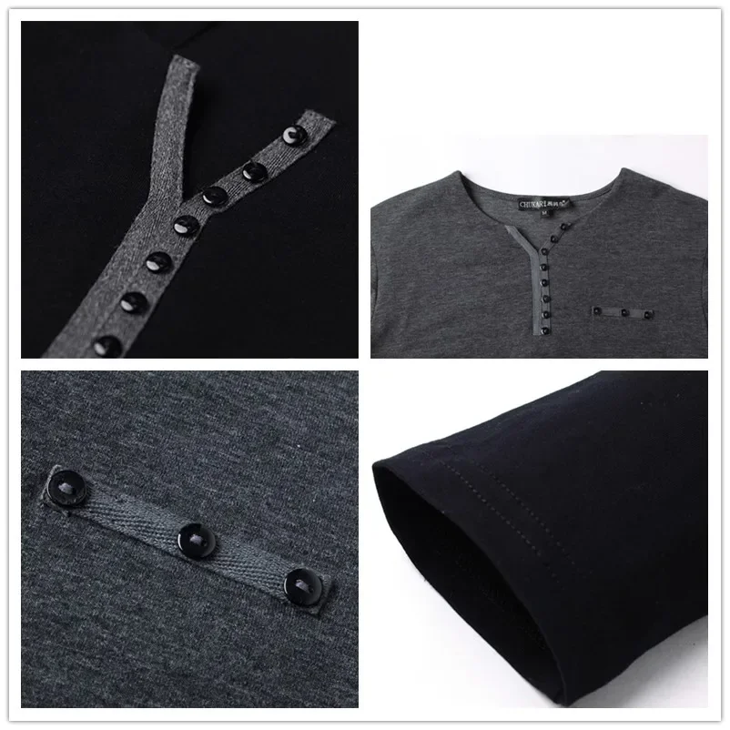 Camiseta de gran tamaño para hombre, camisa de manga larga con cuello Henry, ajustada, de algodón, a la moda, para otoño, ZL247