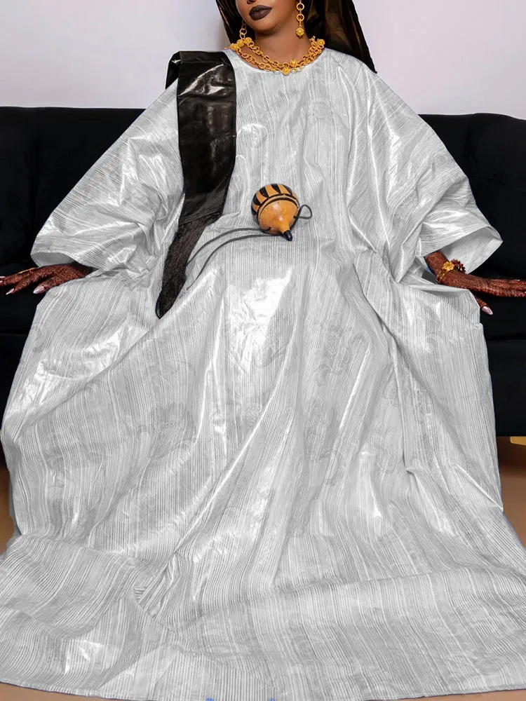 

Luxury White Bazin Riche African Wedding Dress - Elegant Ankara Party Gown Traditional Dashiki Boubou Kaftan for Women