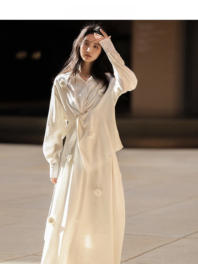 

CHACHASTU Rose Design Pure Color Long Sve Свободные женские летние высококачественные ощущения с воротником стандартной посадки