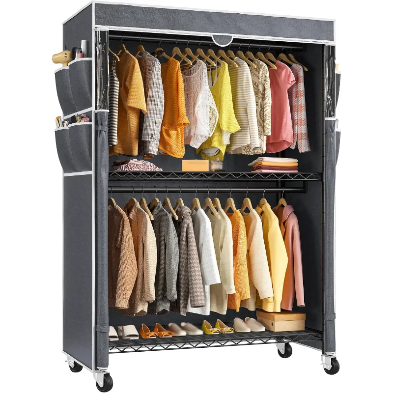 

Raybee Clothes Rack with Cover, 81" H Clothing Racks for Hanging Clothes, Portable Closet with Wheels and Adjustable Feets