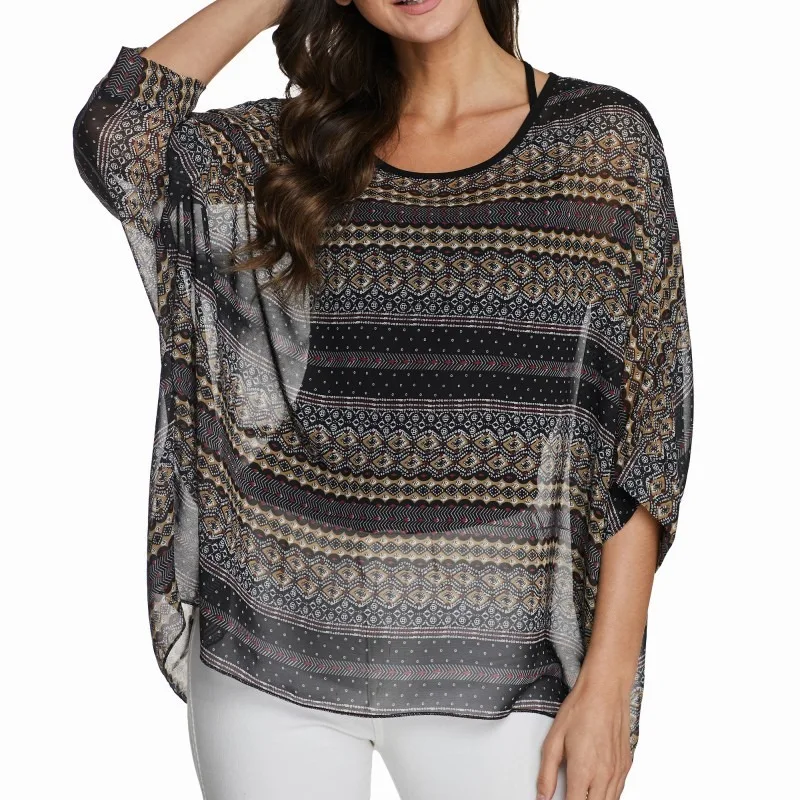 

Модная женская новая стильная шифоновая одежда с круглым вырезом и принтом для отдыха на море, солнцезащитная одежда, накидка на бикини