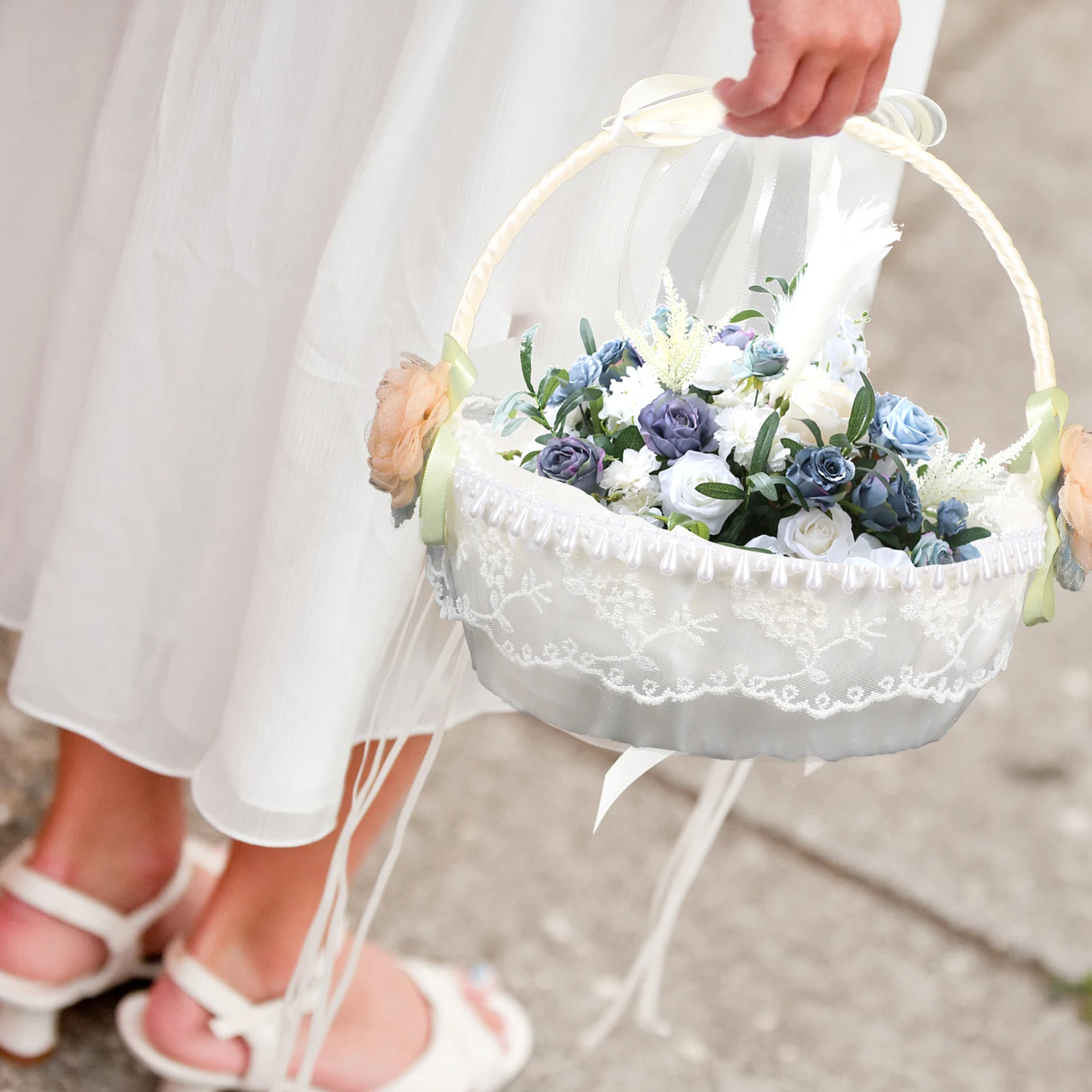 

Elegant Wedding Flower Rose Petals Basket For Bridal Party Decorations Wedding Supplies Gift Storage Baskets Handheld Petal
