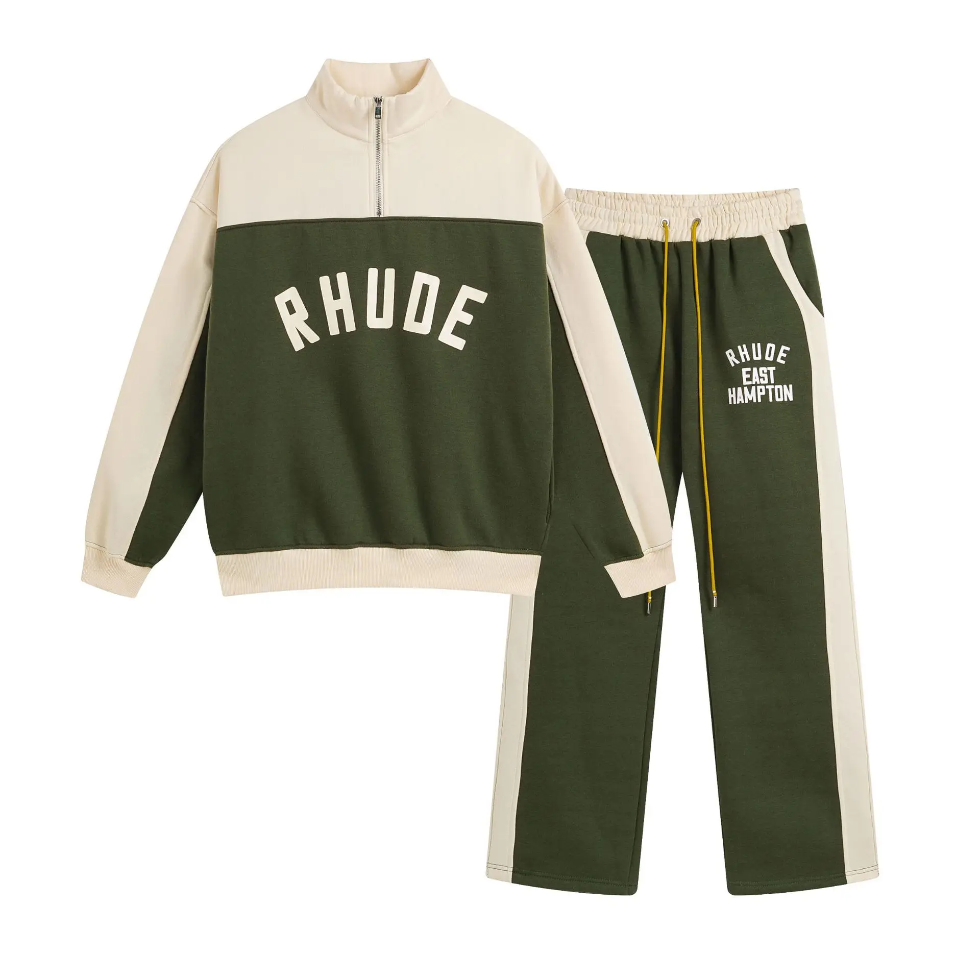 American Sle Color Blo Fce Lined Casual Sportswear Set Men's Loose f Zip Top Long Sve Pants Long Trousers