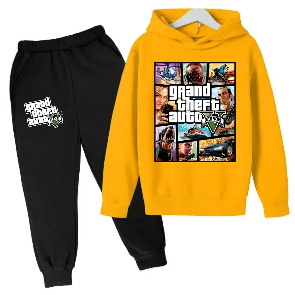 Grand Theft Auto V GTA 5 Kids Hoodie Sweatshirts+Pants Suit 2pcs Sets Boys Cartoon Children Toddler Clothing Boy Girls Outfits