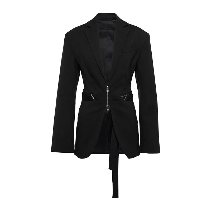 Schwarze Frauen Anzug Blazer 1 Stück elegante Business Jacke Mantel sexy V-Ausschnitt Reiß verschluss weibliche Büro Dame Arbeits kleidung Outfit